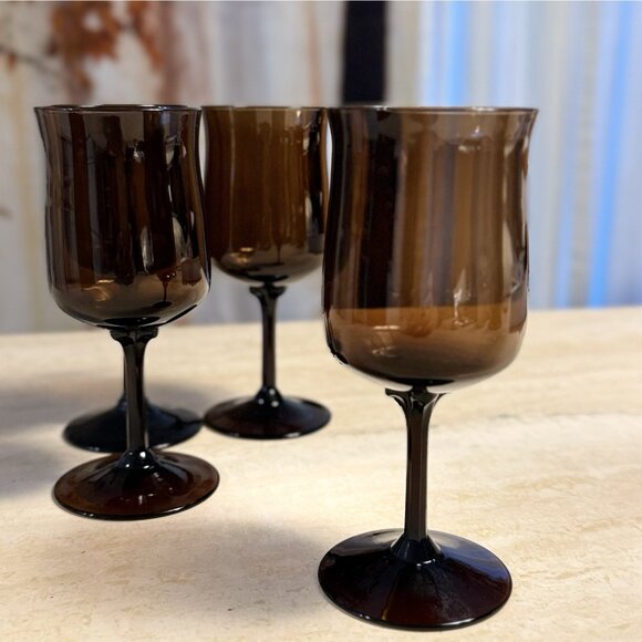 Set Of 4 Vintage Lenox ~ Espresso Brown ~ Crystal Wine Glasses 8 oz - Picture 1 of 5